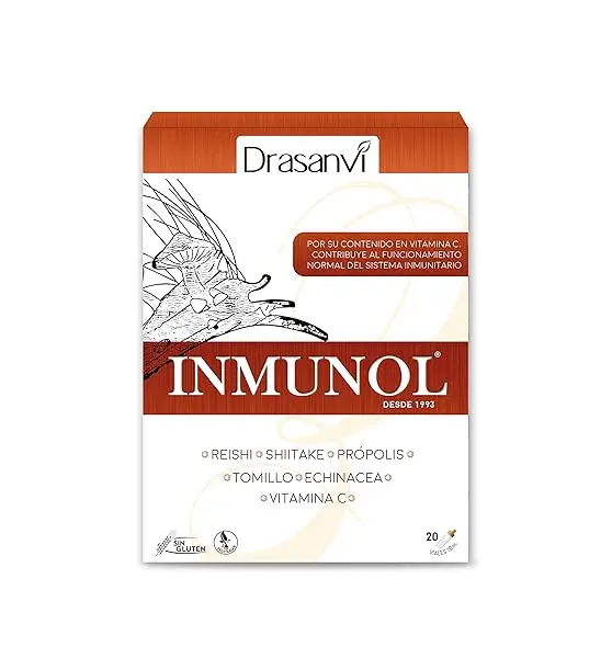 INMUNOL con Própolis, Tomillo, Reishi, Vitamina C, Shiitake y Echinacea | Ayuda a reforzar nuestro sistema inmunitario | Contiene Cobre y Selenio | Rápida absorción | 20 viales = 20 días Sabor Limón