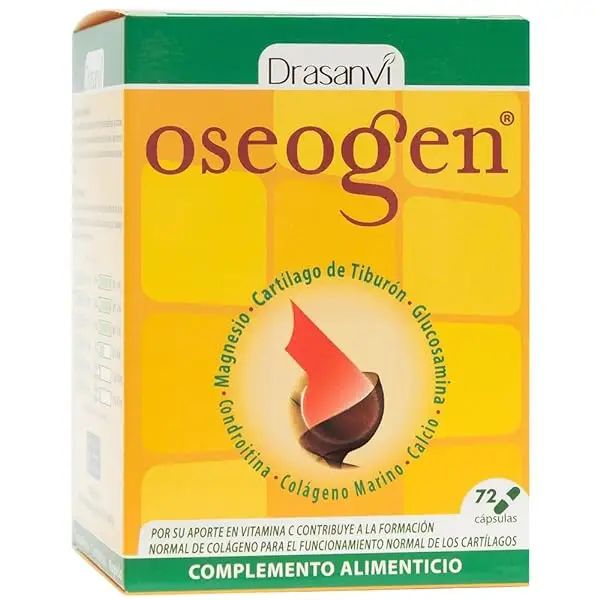 Oseogen - Articular | Complemento Alimenticio para CARTÍLAGO | DE TIBURÓN CARTÍLAGO | COLÁGENO MARINO HIDROLIZADO | MAGNESIO | CALCIO | GLUCOSAMINA y CONDROITINA | 72 Cápsulas